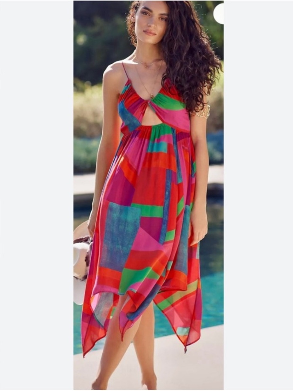 New Anthropologie Alani Midi Handkerchief Abstract Scarf Pink Open Back Dress S